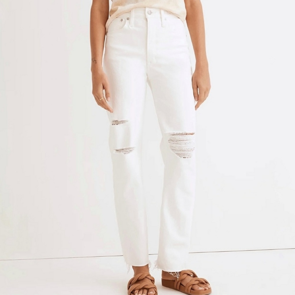 Madewell The Perfect Vintage Straight Jeans White Ripped